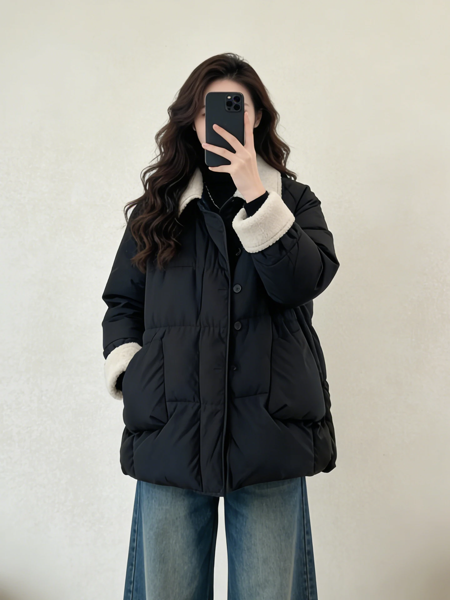 

Sli Bla Splice Loose Fit Women's Cotton Jaet Collared Warmth Faion Outerwear Simple Design Autumn Winter New Arrival