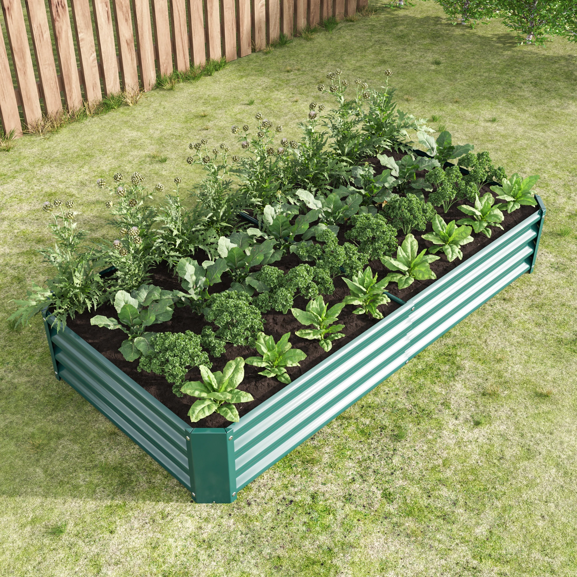 Cama levantada ao ar livre do jardim do retângulo, plantador do metal, camas para plantas, vegetais e flores, verde, 6x3x1ft