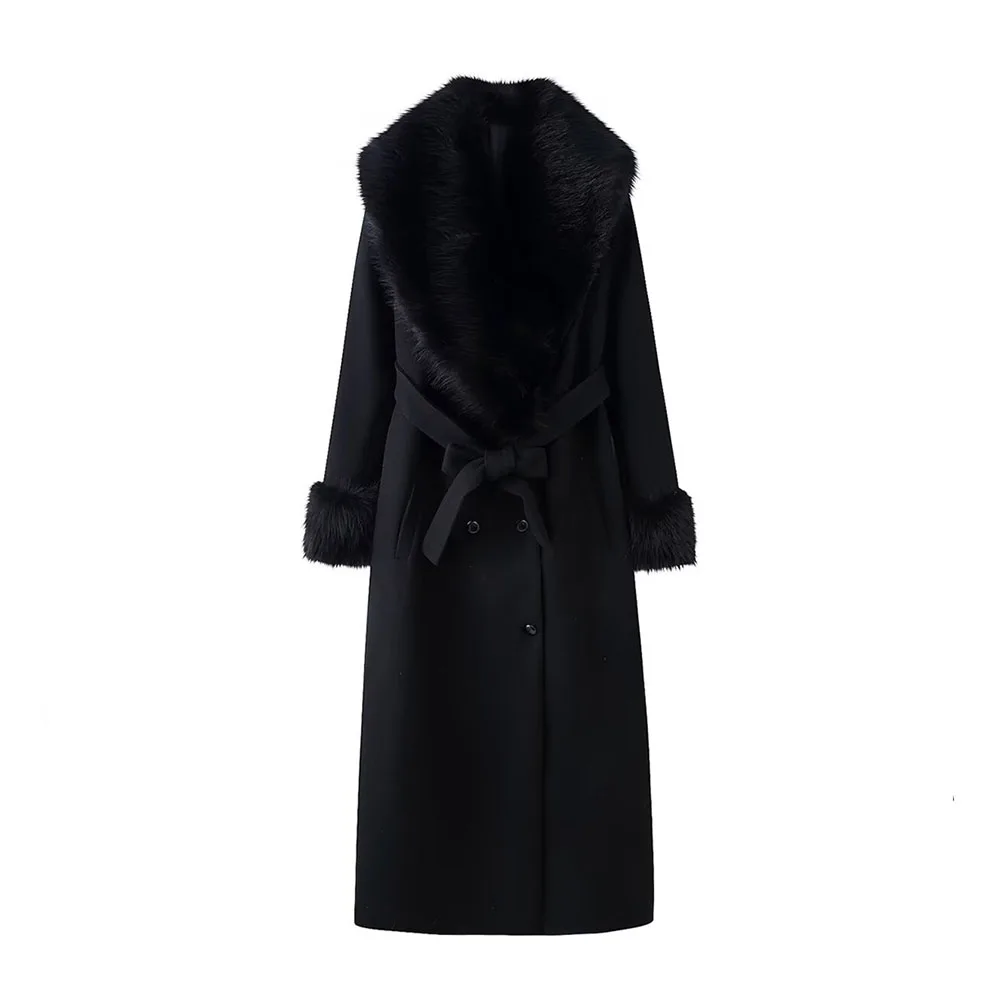 

Winter new women's fashion simple lapel breasted woolen collar long coat