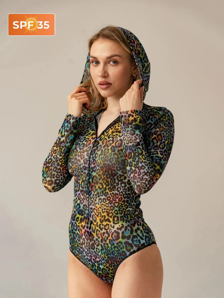 

Women One Piece Swimsuit UV Protection SPF Zipper Hooded Swimwear Long Sleeve Quick Dry Beach Surf Bathing Diving Sports Suit