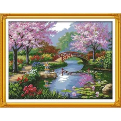 Joy Sunday Pre-printed Cross Stitch Kit  Easy Pattern Aida  Stamped Fabric Embroidery Set-The Beautiful Scenery of  Park