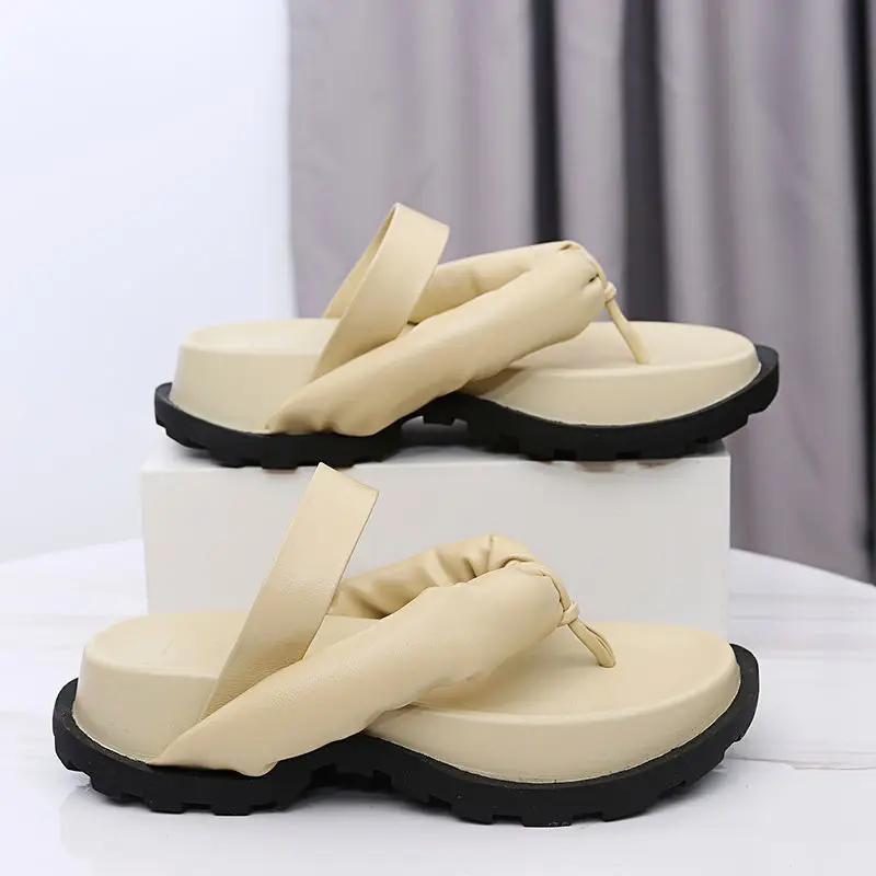 Summer Women Slippers Leather Platform Flip Flops Outdoor Clogs Garden Shoes Beach Sandals Thick Sole Indoor Slides Home Shoes