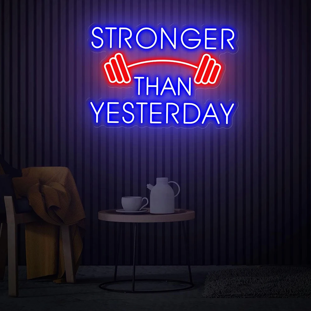 Stronger Than Yesterday Neon Sign Gym Sign Motivational Gym Neon Sign Gift for Gymer Workout Room Wall Decor Fitness Wall Decor