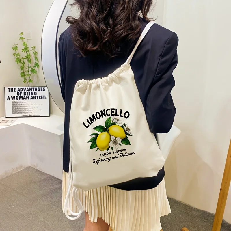 

Рюкзак на шнурке с лимонным принтом, большая вместимость, на два плеча, унисекс, повседневный, для женщин, для летних путешествий, подарок