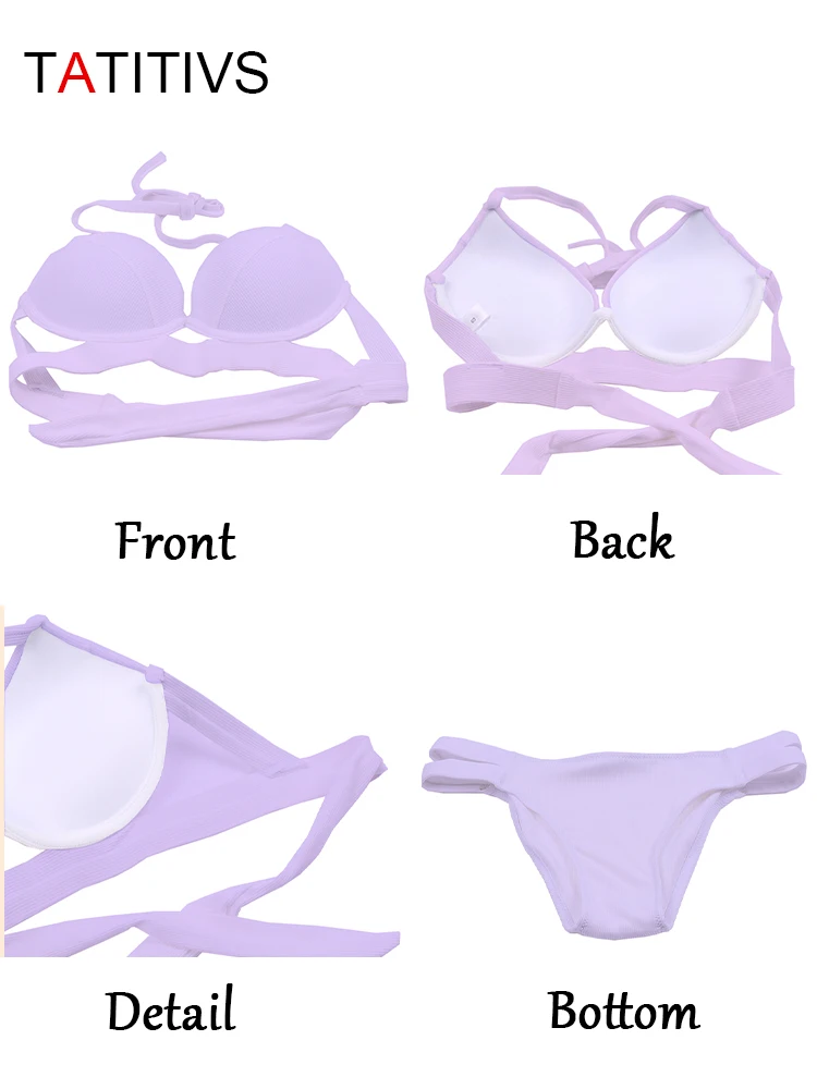 TATITIVS-Bikini Sexy con cuello Halter para mujer, Push-Up acanalado con traje de baño, bañador brasileño de vendaje de cintura baja, traje de baño con cordones