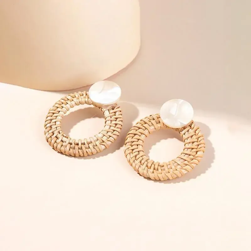 

Round Rattan Woven Earrings for Women 2024 New Summer Beach Vacation Earrings Jewelry