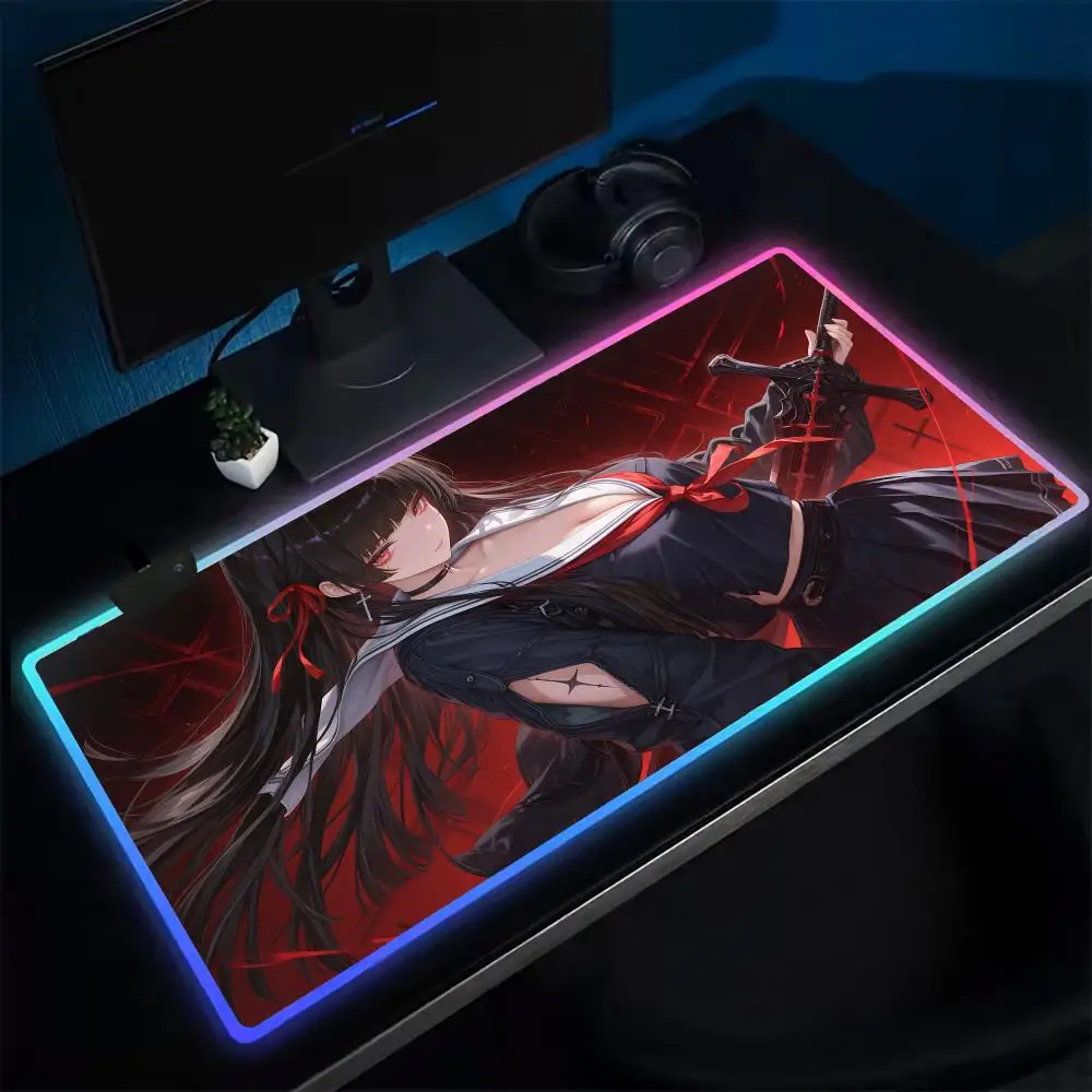 Wuthering Waves Chisa Muismat Anime Gaming Muismat LED Tafelpads Backlit Rubber Desktop XXL RGB Bureaumatten