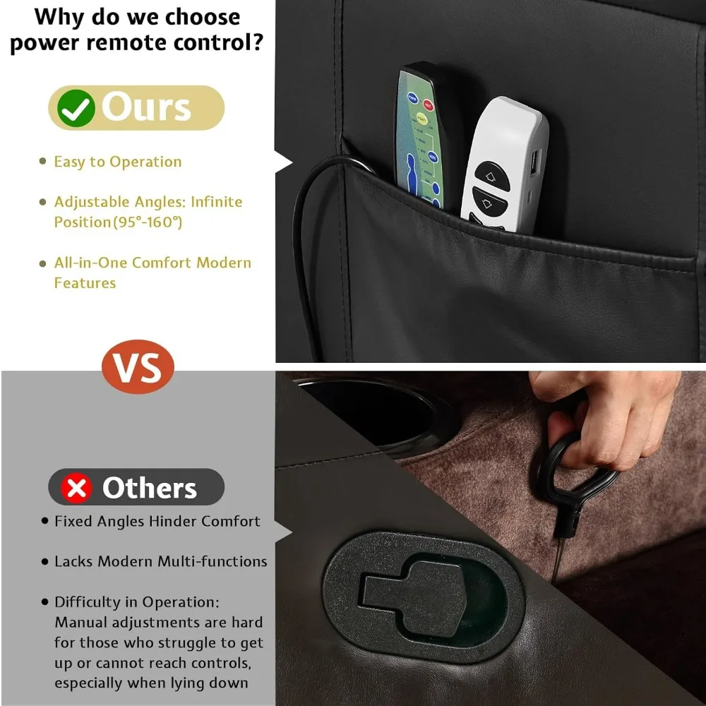 كرسي هزاز دوار كهربائي مع تدليك وحرارة، أريكة استلقاء على الحائط كهربائية للبالغين مع ضوء LED/حاملات أكواب #6