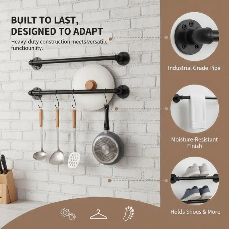 Wall Mounted Metal Coffee Cup Holder 6 Hooks Rustic Black For Kitchen Restaurant Coffee Bar
