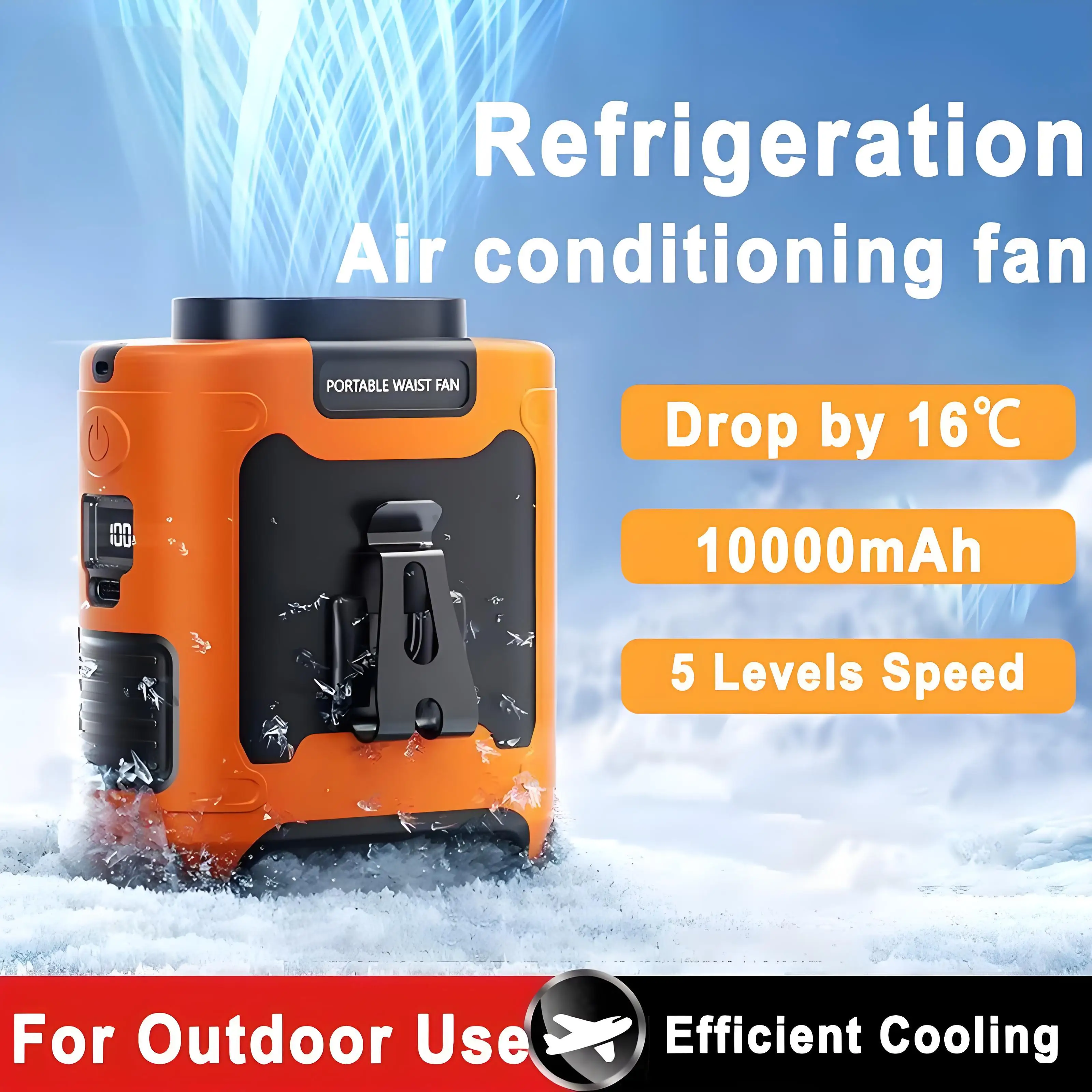 

2025 New10000mah Portable Fan With 5 Speeds & Led Light 40h Hands-free Wearable Waist Fan For Outdoor Work Travel Camping Use