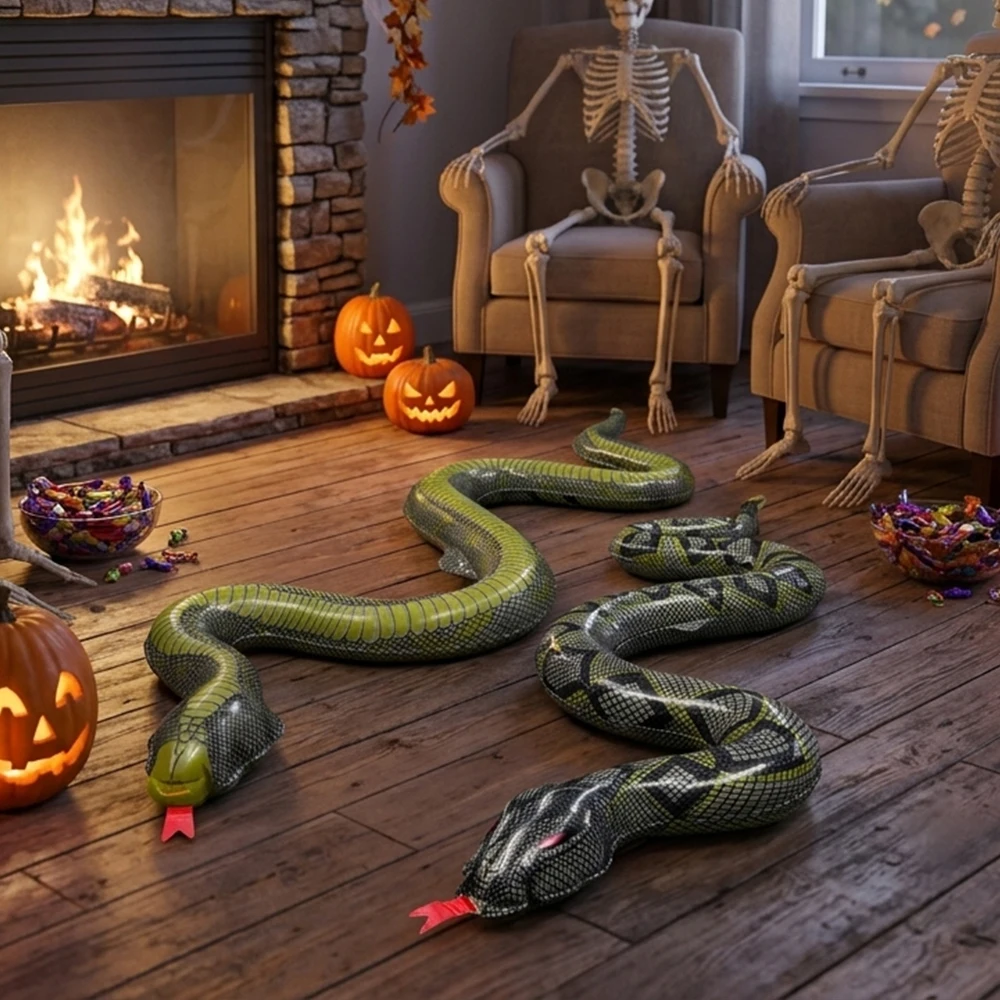 3 inflatable pythons, inflatable snake simulation animals, swimming pool, Halloween party atmosphere props, prank props