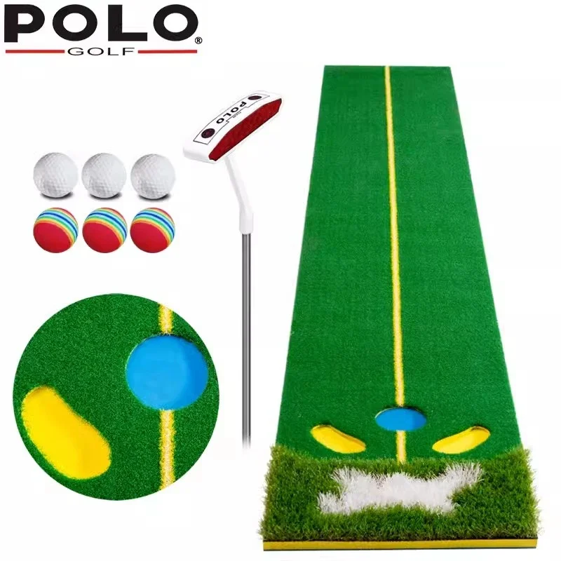 

POLO. Indoor Golf Putter Trainer Practice Set Training Mat Indoor Golf Putting Green Golf Putter with Slope