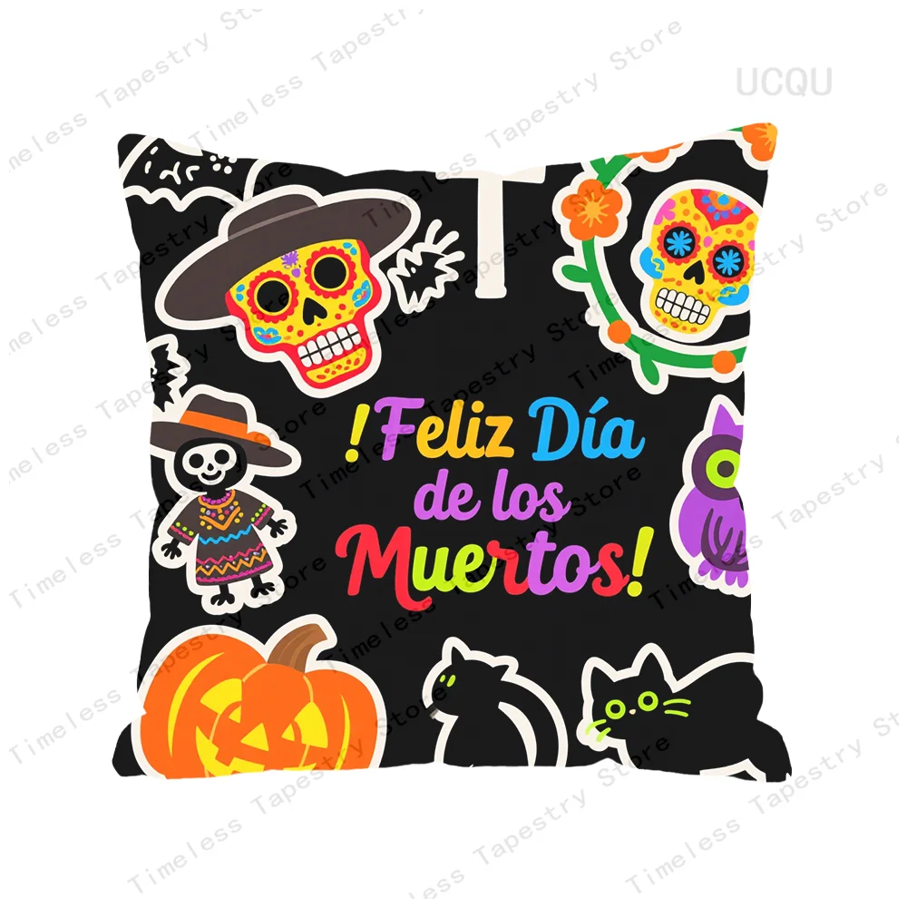 

Sugar Skull decorative pillow cover for Dia De Los Muertos a fun thrilling and comfortable cushion case for your home decor