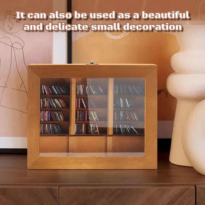 Anti-Anxiety Bookshelf, Tiny Library,Mininature Wooden Bookshelf Display Cabinet,Shaking Stress Reliever,for Birthday Book Lover