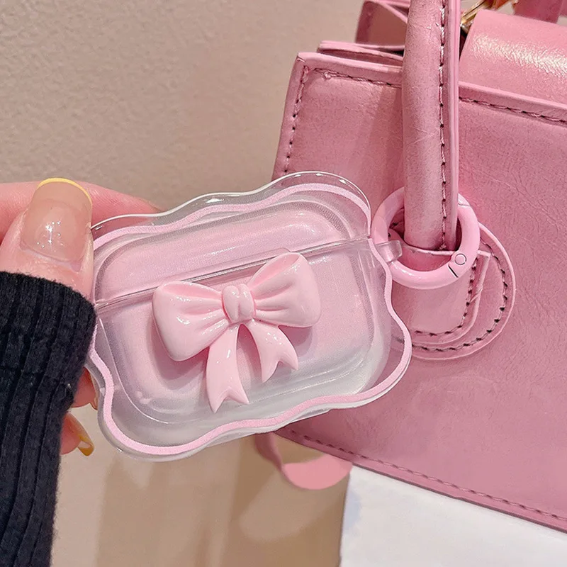 Luxury 3D Bow Wave Case for Apple AirPods Pro 2nd Case Pink Floral Girls Cover for AirPods 3 2 1 Wireless Box With Keyring Bags