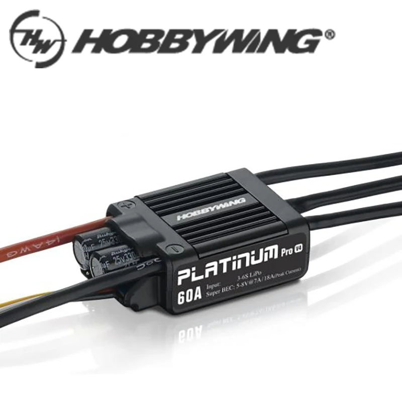 

Hobbywing Platinum 60A V4 30215100 brushless ESC 3-6S for RC 450 480 helicopter electronic speed control