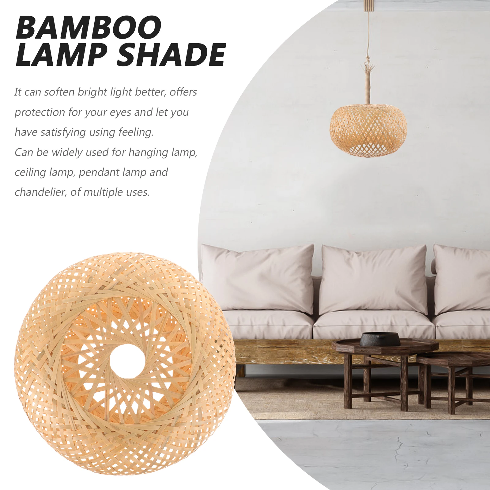 

s Bamboo Woven Lampshade 28x18 Hanging Light Cover for Pendant Lamp Chandelier Small Room Decor Lighting Accessories