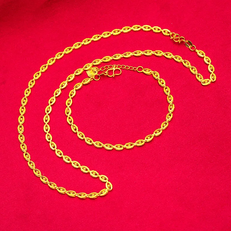 24K Gold Phoenix Eye Necklace-Bracelet, AU999 Pure - Trendy Eye Texture + Chain Refraction, Neck-Wrist Luxury Accent