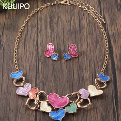 Fashion Heart Jewelry Sets for Women Accessories New Trendy Gold Color Necklace and Earrings Set Daily Party Prom Gift