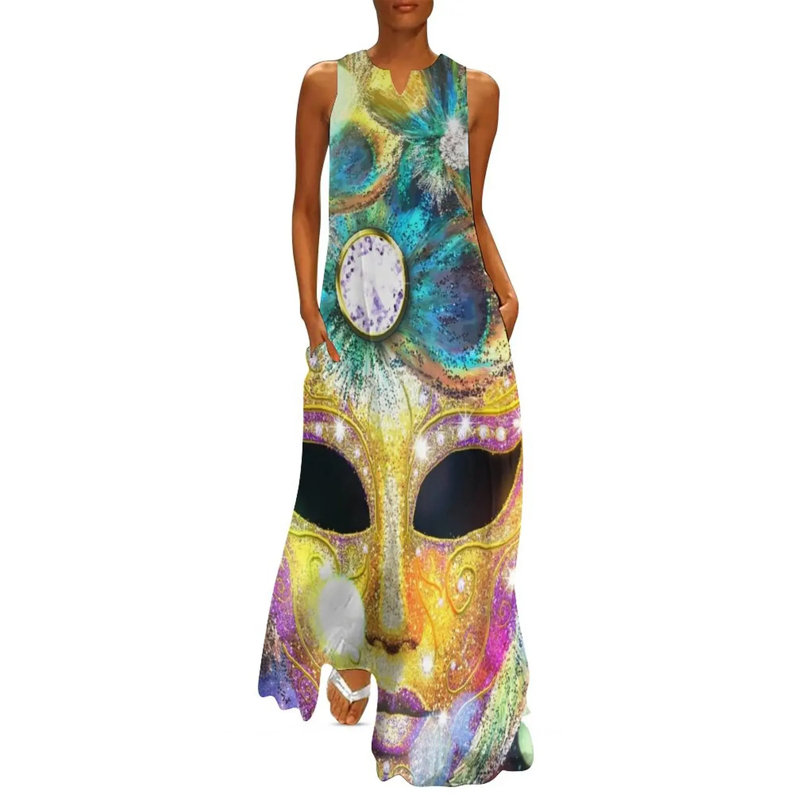 Golden Carnival Mask Long Dress woman dress Women