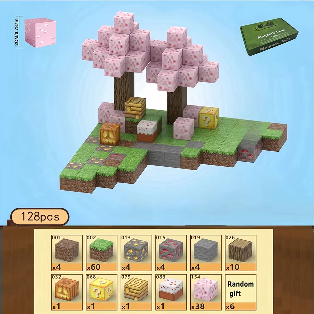 Kreative Bausteine, magnetisches Mine-Weltwürfel-Magnetset, DIY-Modus, geeignet für Jungen und Mädchen im Alter von 3 Jahren, die Kinder bauen