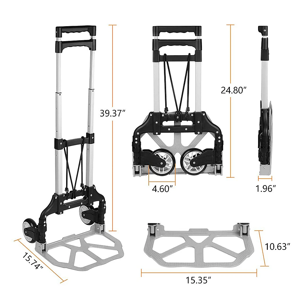 Folding Luggage Truck 75KG with Bungee Cord Heavy Foldable Trolley for Upstairs Cargo Protable Home Travel Shopping Cart