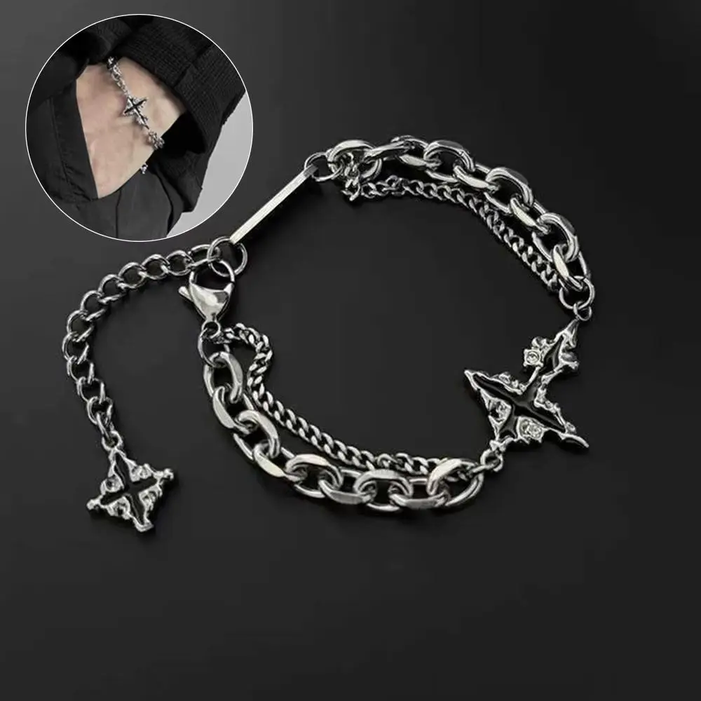 Retro Flame Cross Bracelet For Men Woman Hip Hop Titanium Steel Splice Chain Charm Unisex Jewelry Cool Kpop Luxury Accessories