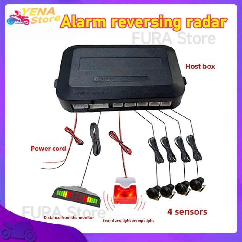 

10-80V automotive LED parking sensor display, 4-sensor reversing assistance radar detector, light monitoring system