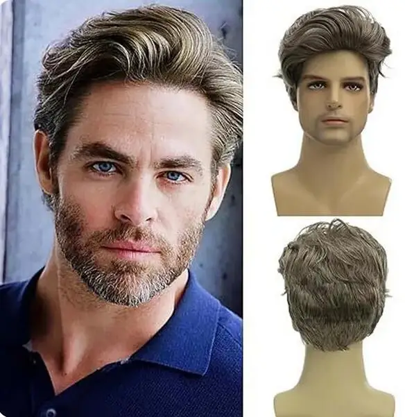 Men's Wig Grey Gold Synthetic Wigs Short Cut Fake Hair Fluffy Looking Wigs for Men Cosplay Party Daily Use