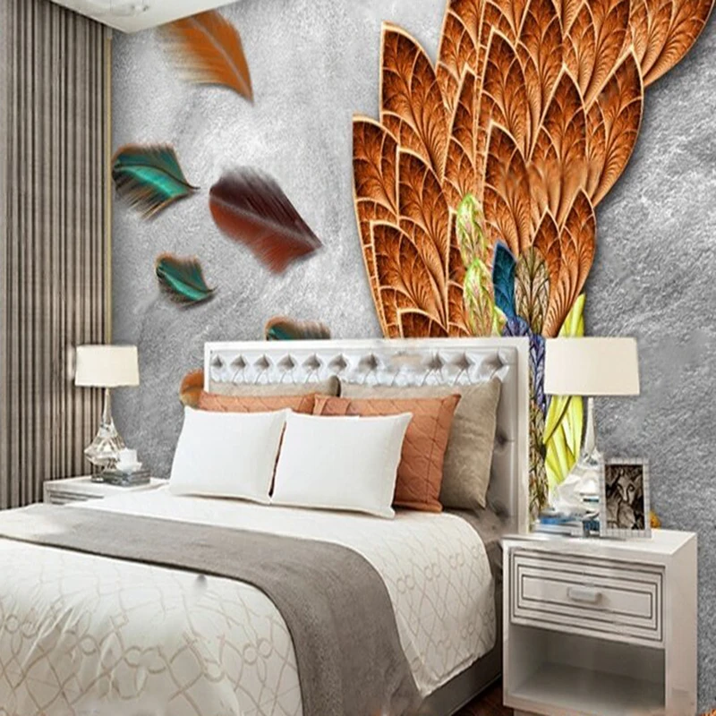 Modern Nordic minimalist and elegant peacock spreading its tail feather TV luxurious home bedroom sofa background wall painting