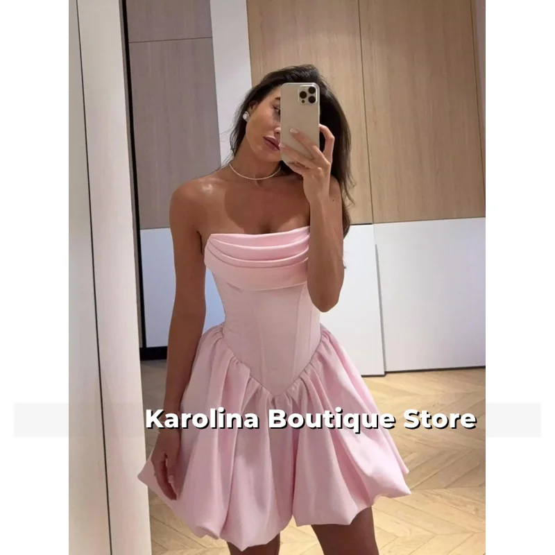 

Атласное платье для выпускного вечера Короткое платье для выпускного вечера для подростков Корсет без бретелек Коктейльные платья с пузырьками