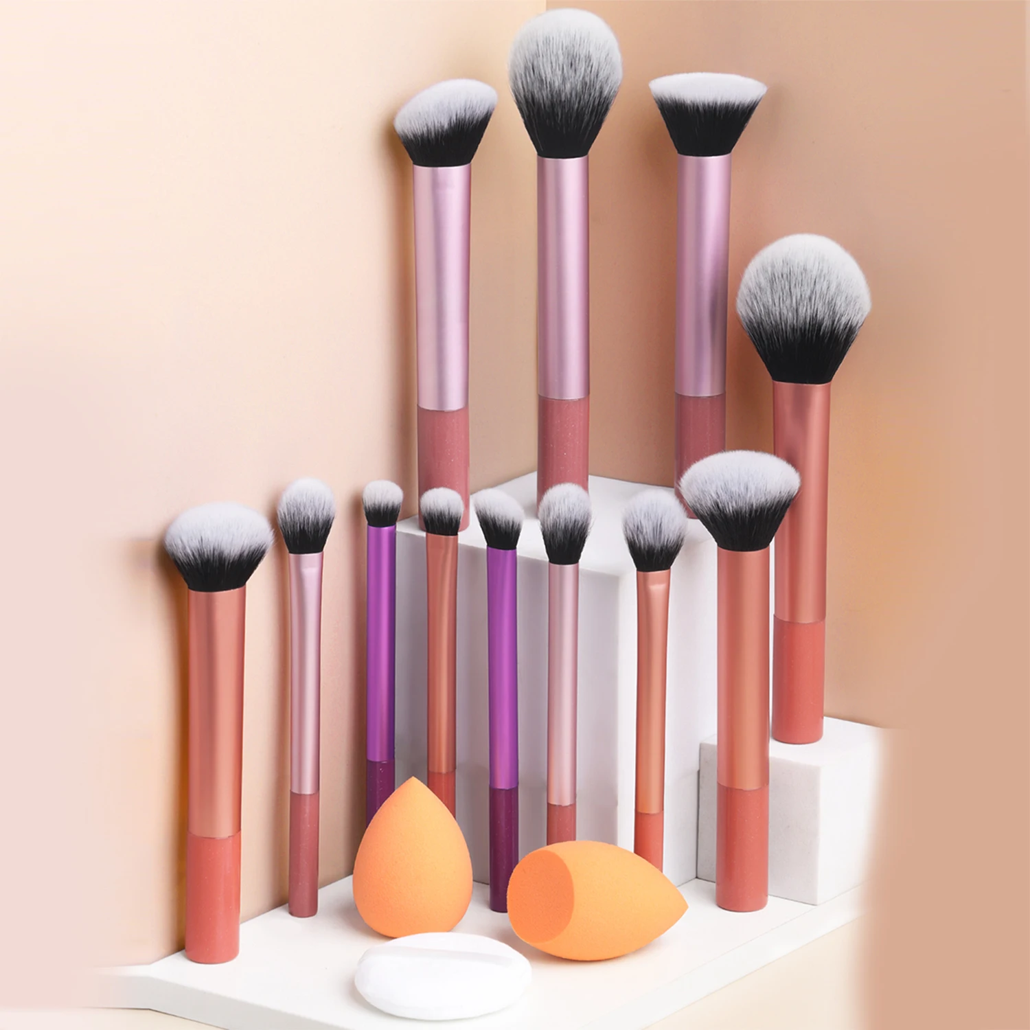 Makeup Brush Sets,12pcs Plastic Simple two styles of beauty eggs and makeup puffs multifunctional Makeup Brush for Dres