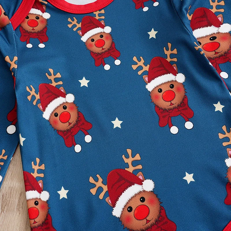 Newborn christmas clothes Navy blue elk print Winter comfort triangle clothing Long sleeves outerwear for boys and girls