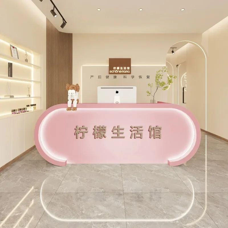 Beauty Institute Counter Entrance Reception Tables Vintage Help Desk Plexiglass Curved Luxury Small Shop Wave Office Furniture