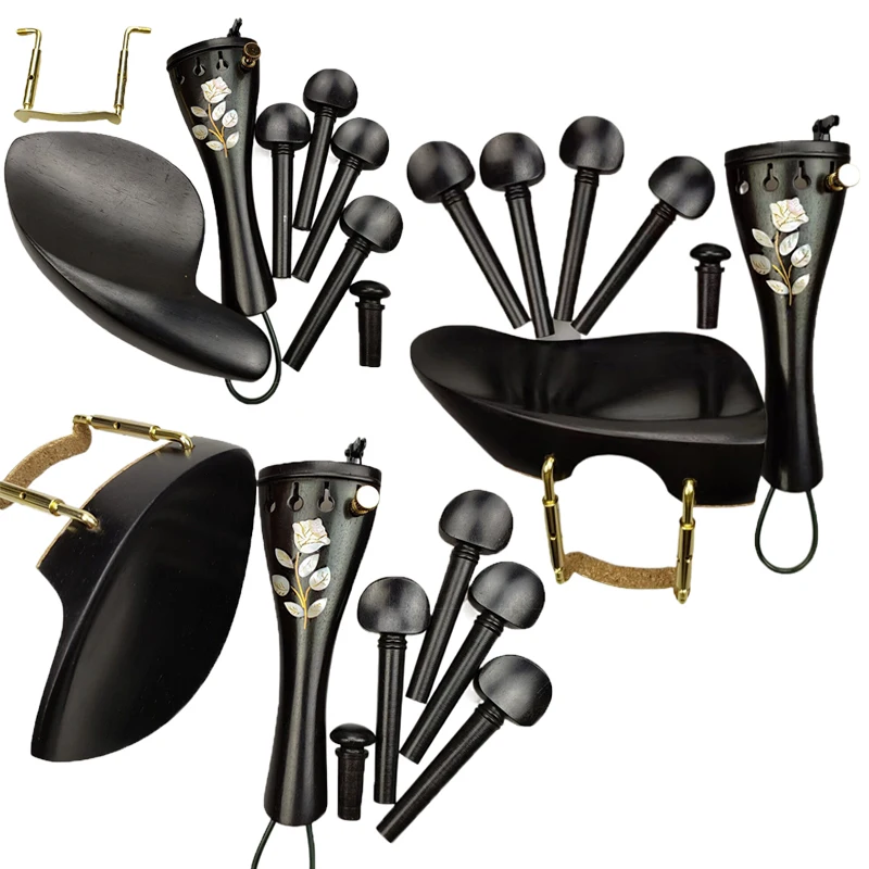 

Inlaid Pearl Shell Ebony Violin Fittings Accessories Violin Chinrest Tailpiece Pegs Endpin Installed Hardware Ready For Using