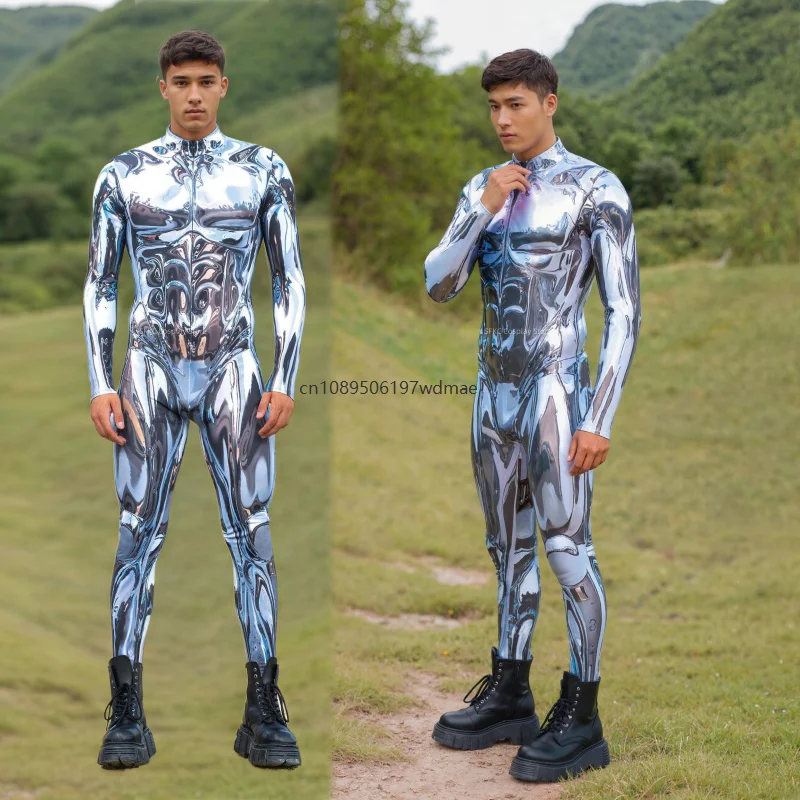 

Хэллоуин мужской киберпанк робот будущий воин мышечное боди карнавальная вечеринка косплей костюм для выступлений эластичные колготки костюм