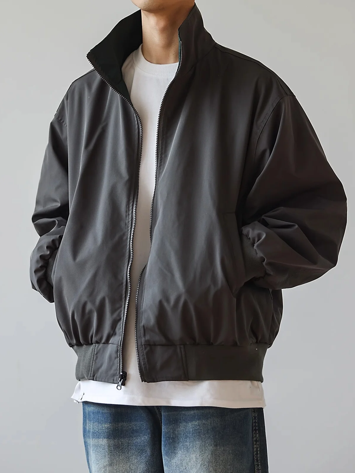 

Повседневная мужская куртка на весну с воротником-стойкой, двусторонняя, простая, в стиле CleanFit, рабочая одежда, верхняя одежда свободного кроя, молодежная мода