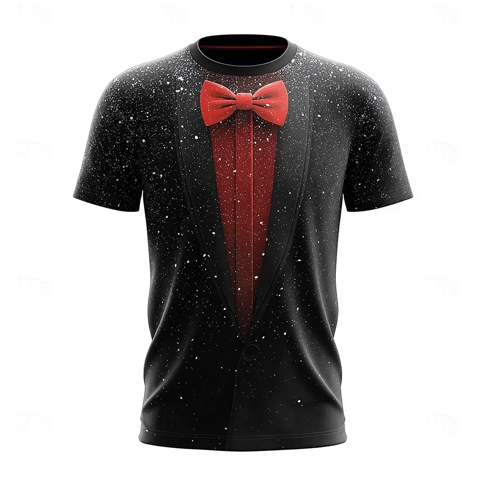 Christmas Lights Tuxedo 3D T Shirt for Men, Funny Holiday Suit Colorful String Lights, Party Outfit for Ugly Sweater Day or Xmas