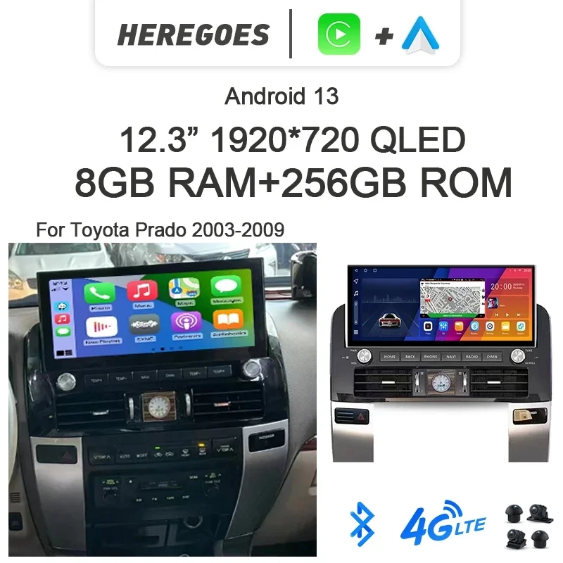 

7862 Carplay Auto Android 13 автомобильный проигрыватель с радио и GPS навигация 8 ГБ + 256 ГБ Bluetooth для Toyota Land Cruiser Prado 120 2003-2009