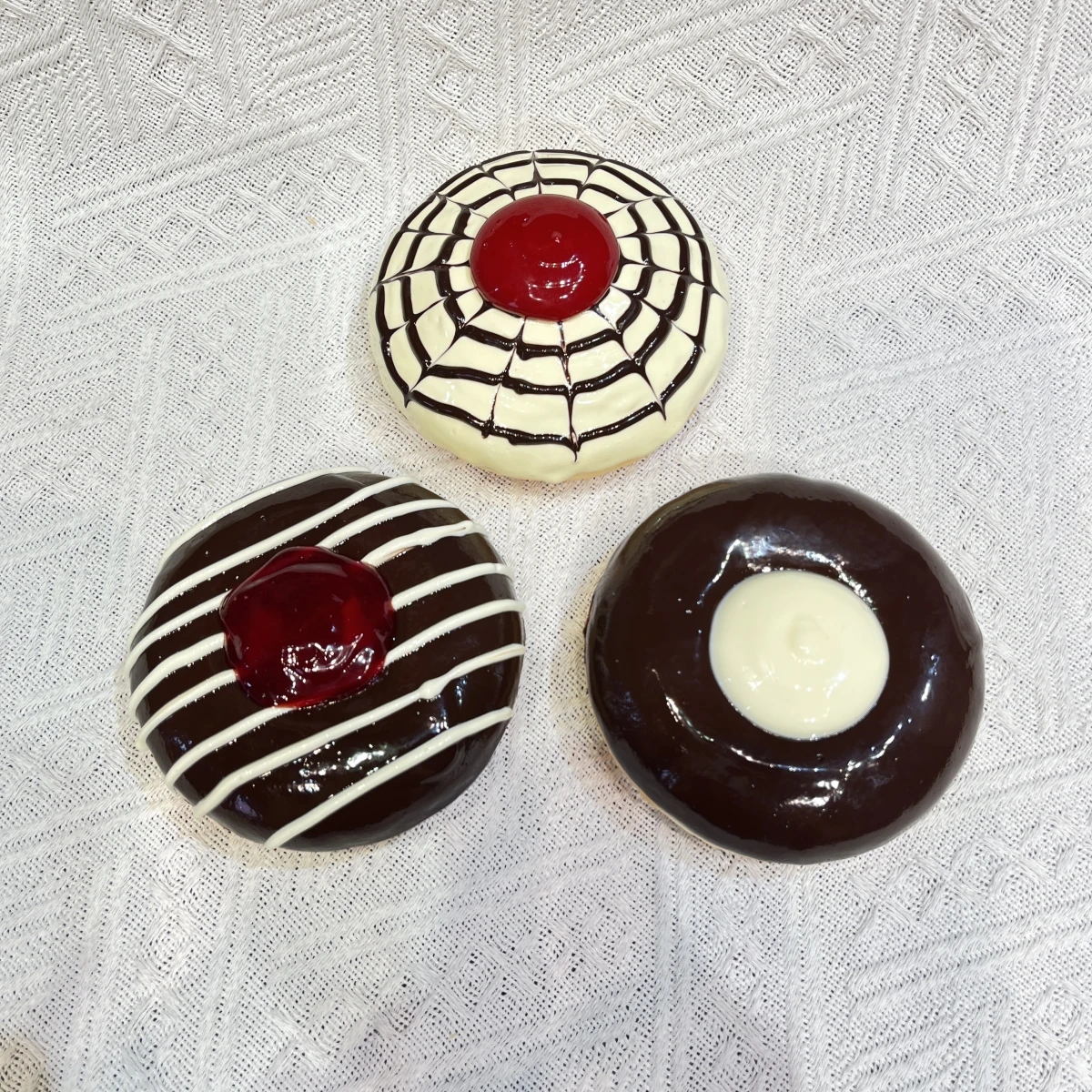 Picture 7: 10cm Handmade Fake Jam Donut Model Ultra Realistic Glazed Doughnut with Fruit Filling for Display Photography Bakery Decor