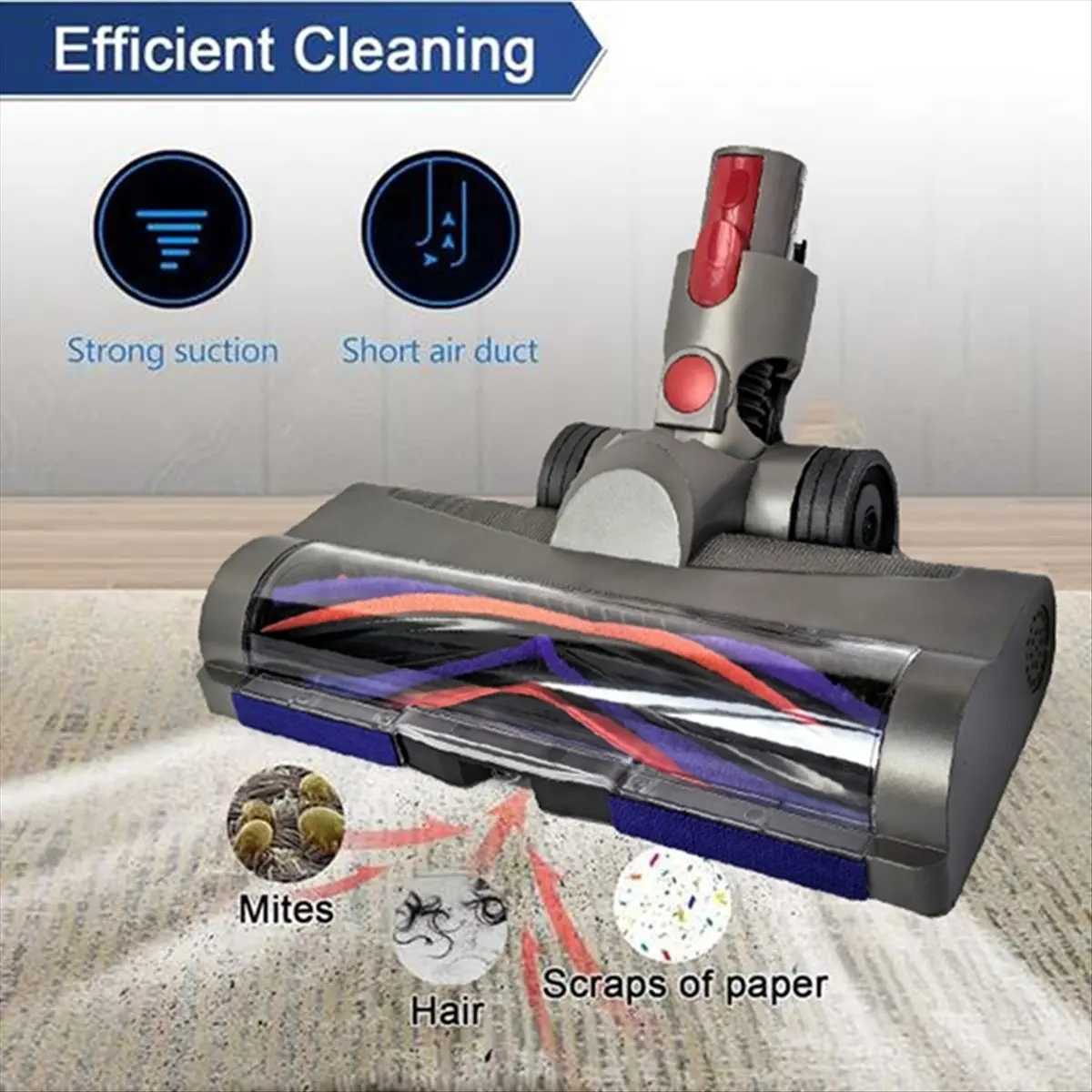 

(MEOF) Насадка-щетка для пылесосов Dyson V7 V8 V10 V11 V15 с защитой от наматывания волос и зеленой подсветкой для обнаружения пыли, для ковров и пола