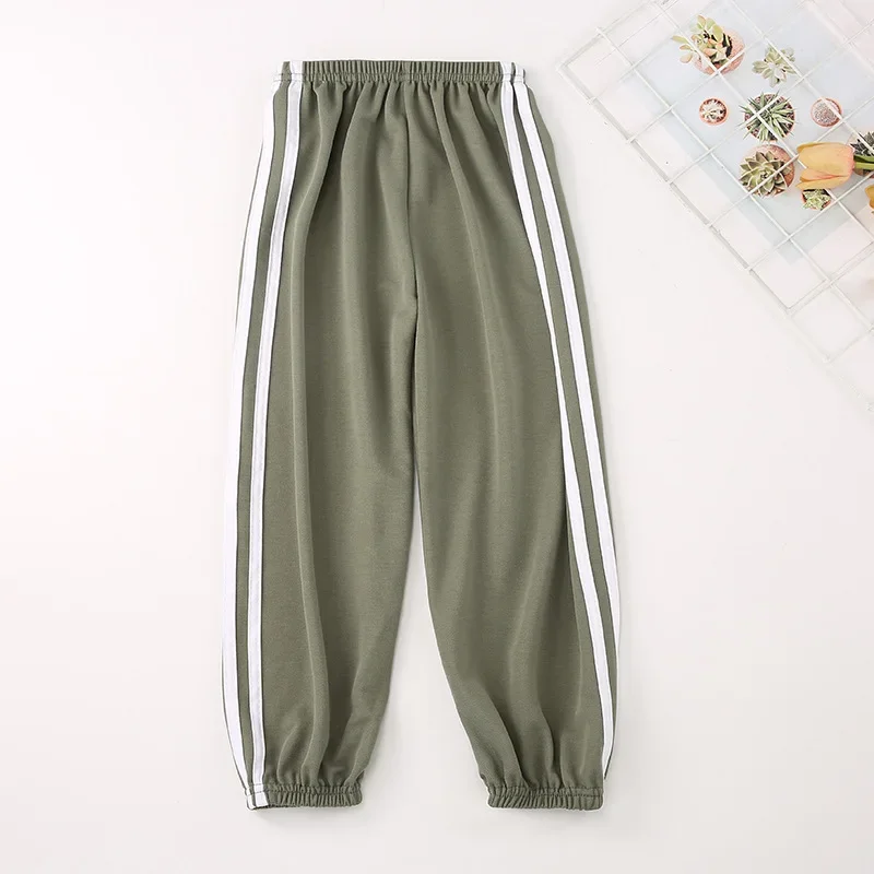 2024 Casual Spring and Summer Children\'s Anti-Mosquito Pants Boys and Girls Ice Silk Polyester Pants Baby Stripe Trousers 3-11Y