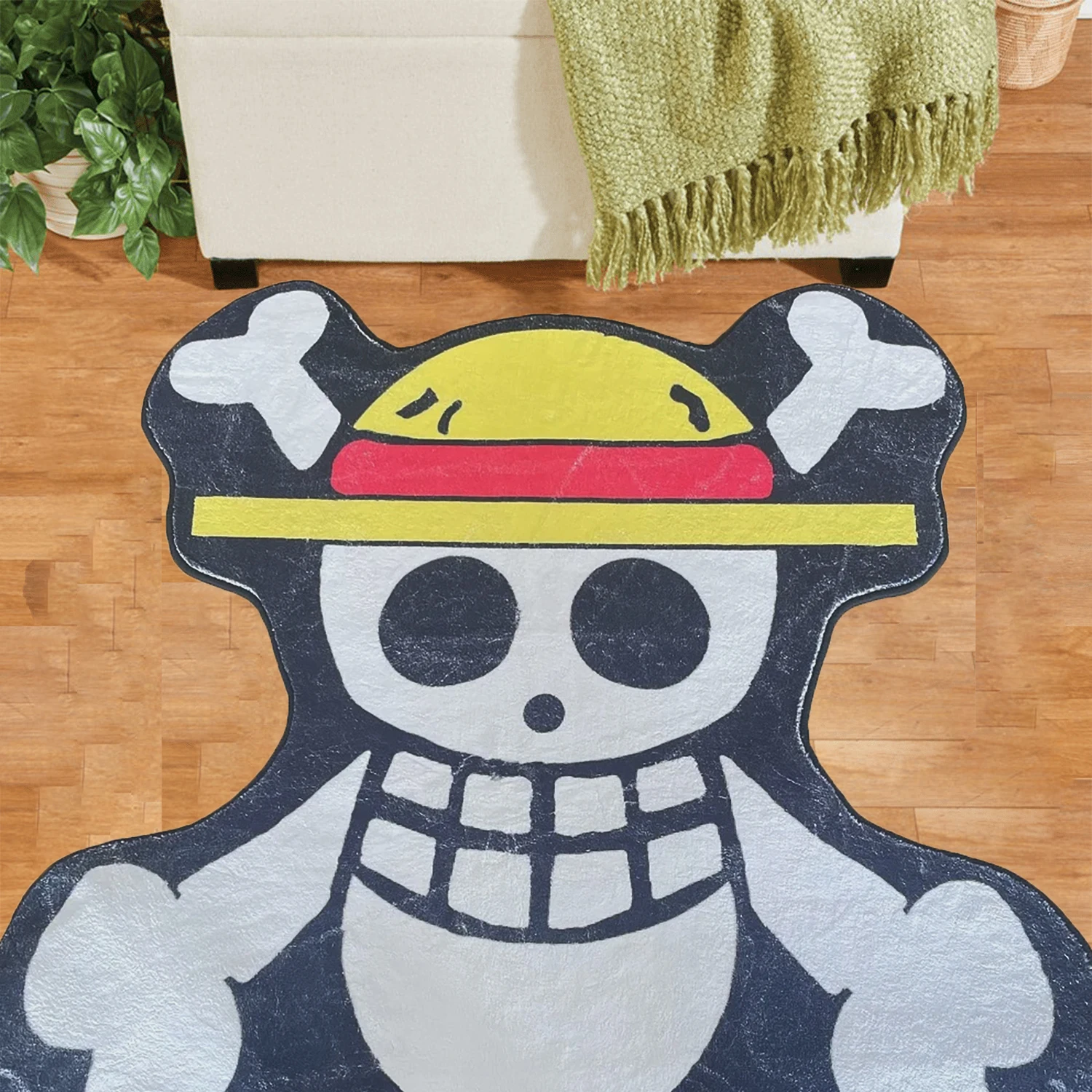 One Piece Cartoon Anime Luffy Pirate Squad Skull Irregular Plush Carpet Straw Hat Skeleton Lounge Rug Plush Bathroom Mat Decor