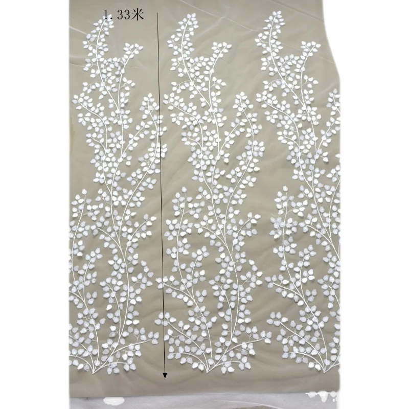 Pastoral 3D satin embroidery branches wedding dress veil DIY clothing fabric lace off white