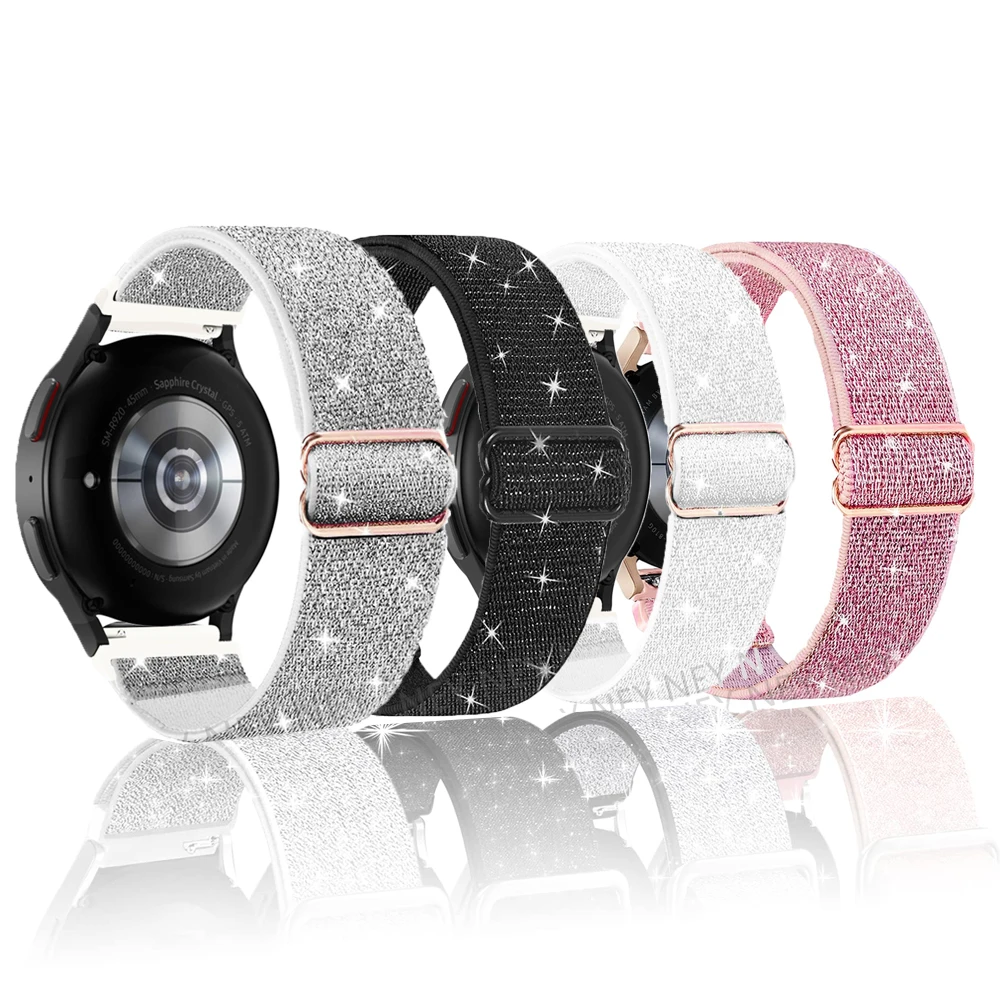 サムスンギャラクシーウォッチ用ボヘミアンバンド、光沢のある伸縮性ブレスレット、Huawei Watch gt 4 3-2-2e、6ストラップ、5プロクラシック4 active2、20mm、22mm