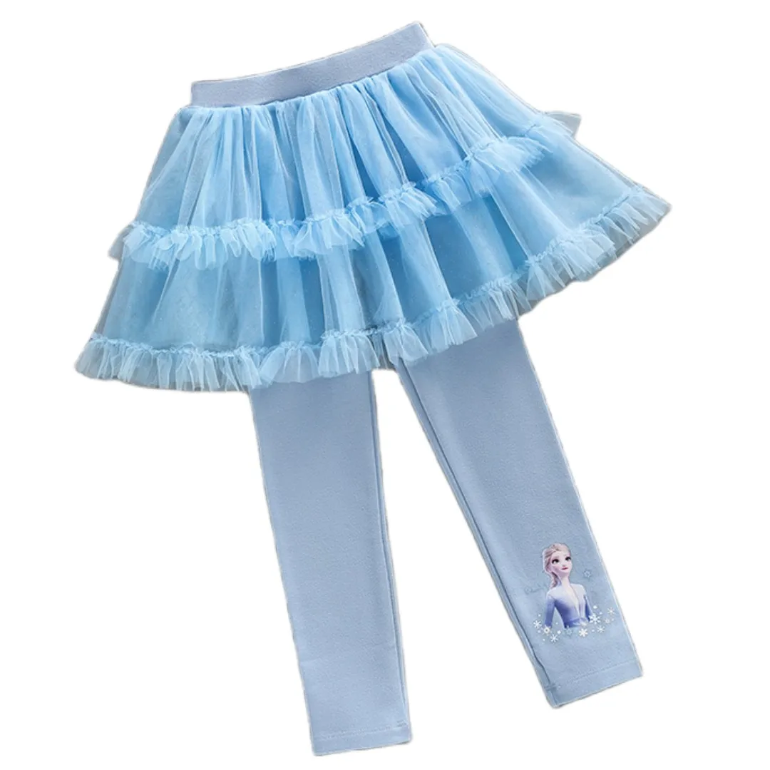 HOT TOYS Frozen Girl Legging Kids Elsa Design Tulle Pants Children White Pink Blue Trousers Baby Girl Clothes Size 90-140