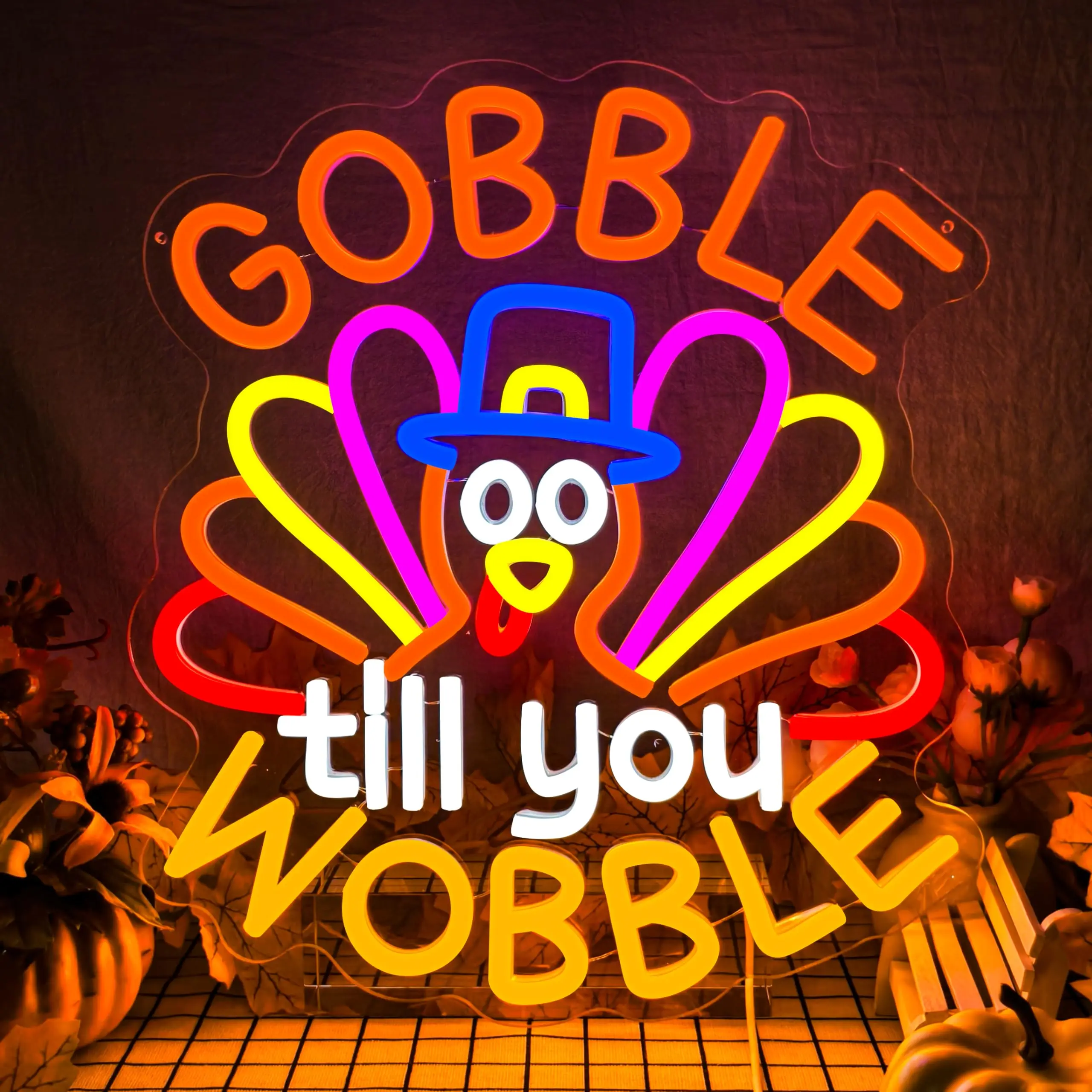 تركيا Gobble حتى أنت تمايل LED النيون تسجيل لديكور الحائط عكس الضوء الشكر ضوء ديكور المنزل الخريف الاطفال هدية عيد #1