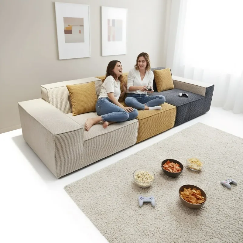 Luxury Compressed L Shape Corner Sofa - Modern Sectional Fabric Sofa Set  for Home Living Room Hotels High-Quality Furniture