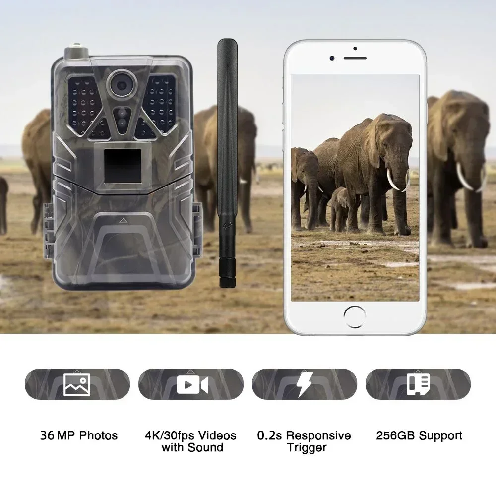 HC-910pro Hunting Trail Camera 4K 36MP 4G APP Control Live Streaming Video Wireless Infrared Wildlife Trail Hunting Camera