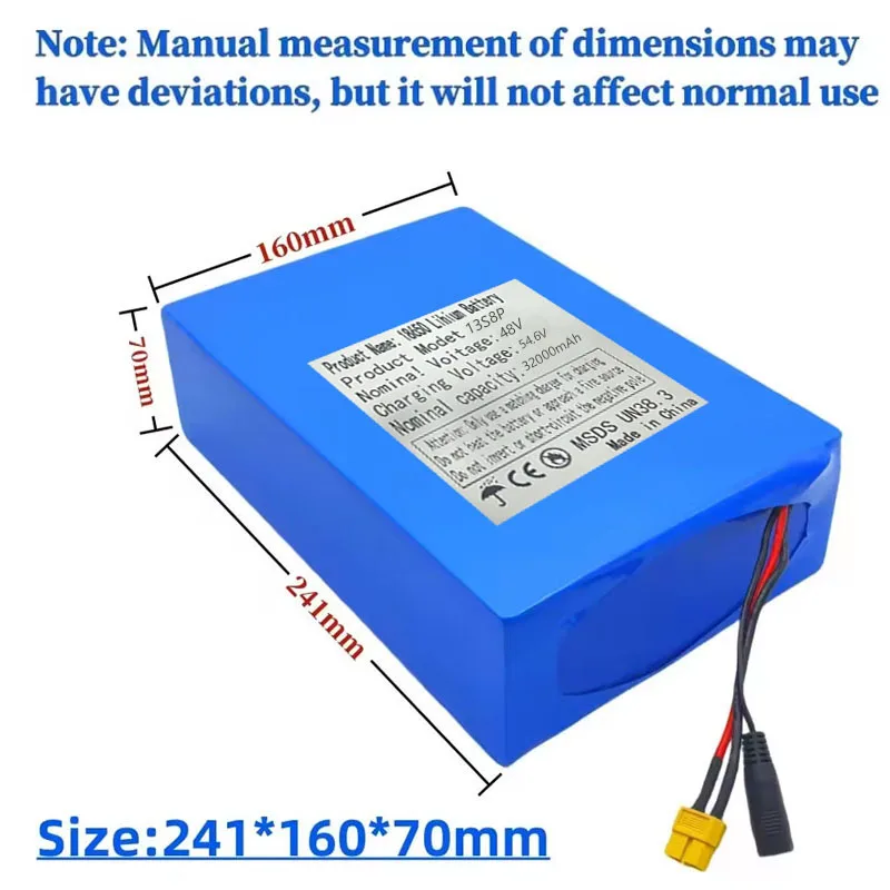 بطارية ليثيوم 48 فولت 32 أمبير 32000 مللي أمبير 13s8p ذات سعة كبيرة مناسبة لـ 48 فولت 1000 وات - شاحن BMS 54.6 2A مدمج